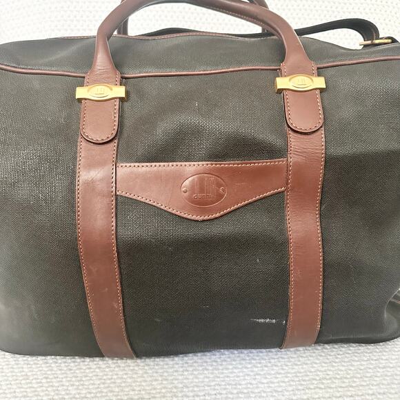 Dunhill Authentic Vintage Brown Grey Coated Canvas Weekender Bag Plaid Lining - Picture 12 of 14